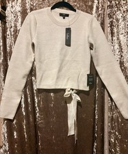 NWT Lulu s Cream And Gold Metallic Open Back Tie Sweater