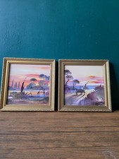 Vintage Hand-Painted Ceramic Tile – Framed Mini Landscape Scene | dated 1978 (se