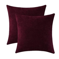 Decorative Throw Pillow Covers Soft Chenille 14" x 14" Pack of 2 Burgundy
