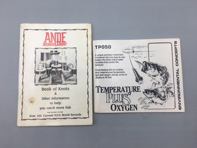 2 Booklets Ande Monofilament Book of Fishing Knots & Temperature Plus Oxygen