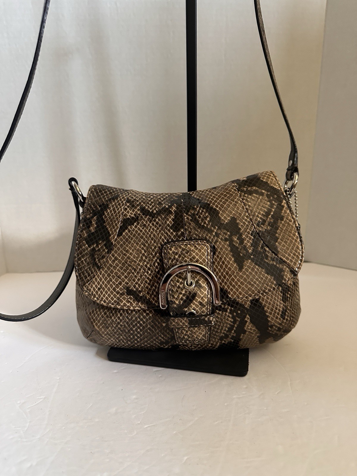 Coach Leather Snake Python Pattern Black Tan Cros… - image 1