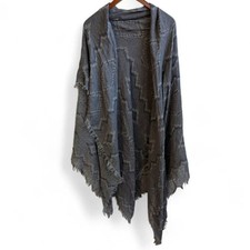 Large Grey Black Aztec Triangle Print Raw Edge Shawl Scarf