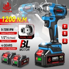1200Nm Cordless Electric Impact Wrench 1/2'' High Power Driver w/ Li-ion Battery