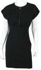 PRADA SPORT Black Jersey Knit Cap Sleeve Zip-Front Sheath Dress 42