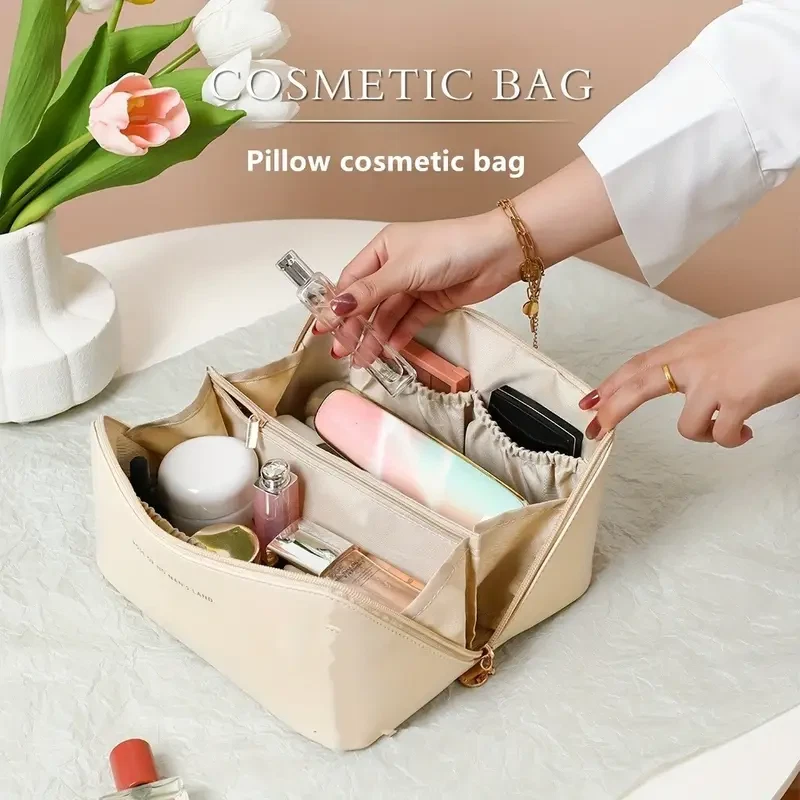 Bolsas de maquillaje de gran capacidad bolsas de cosméticos de viaje portátiles bolsa de artículos de tocador plana abierta Foto 2 de 4