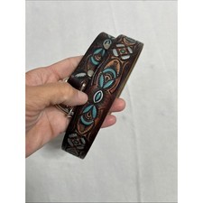 Tooled Leather Women s Belt with Turquoise Accents