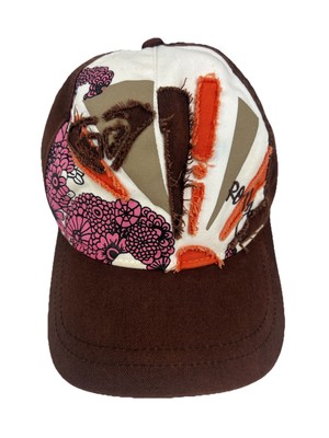 Roxy Brown Baseball Cap Floral Embroidered Distressed Patch Trucker Hat