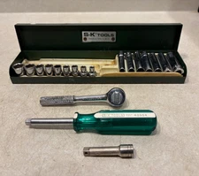 19 pc Vintage S-K Tools 1/4” Drive SAE Socket Set W/ Metal Box  Shallow & Deep