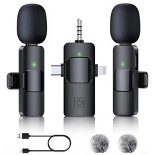 3 in 1 Wireless Microphone, Wireless Lavalier for iPhone, iPad, Android, Came...