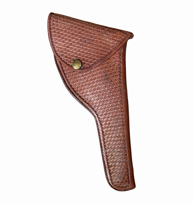 Vintage Brown Basket Weave Leather Revolver Holster RH Belt Holster