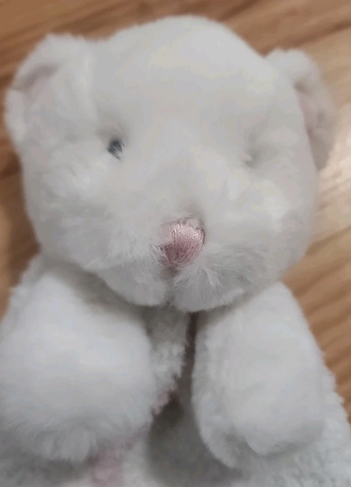 Manta de peluche suave Mudpie Bear Lovie Baby Lovey blanco rosa borde festoneado Foto 2 de 4