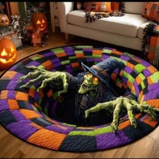 3D Halloween Rug, Ghost Skeleton Vortex Quilted 3D Optical Illusion Rugs