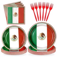 96Pcs Mexico Flag Birthday Party Decorations, Serves 24 Mexico Flag Kit