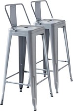 Modern Industrial Metal Bar Stool Lightweight Bucket Back 4-Leg Design