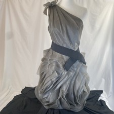 White by Vera Wang One Shoulder Dress 6 Gray Chiffon Ruffle Bubble Hem Cocktail
