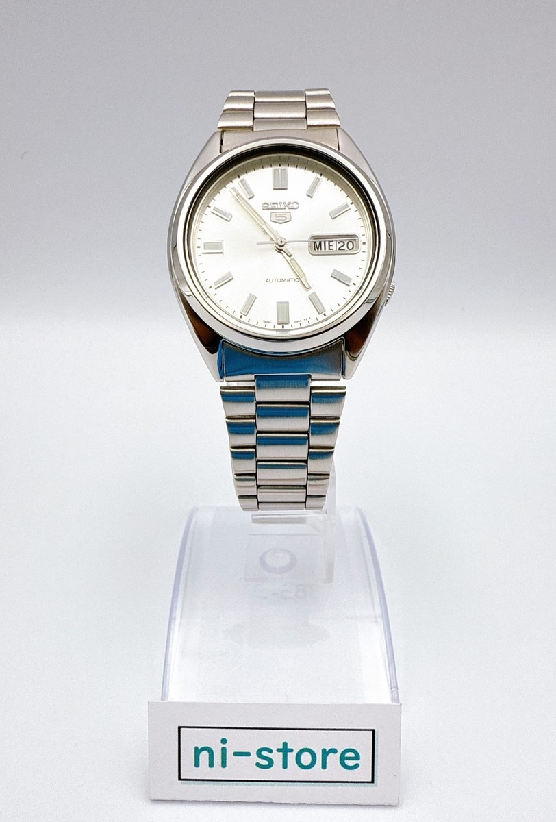 SEIKO 5 7S26-0480 Day/Date Silver Dial Automatic Mens Watch Rare