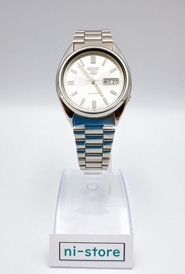 SEIKO 5 7S26-0480 Day/Date Silver Dial Automatic Mens Watch Rare