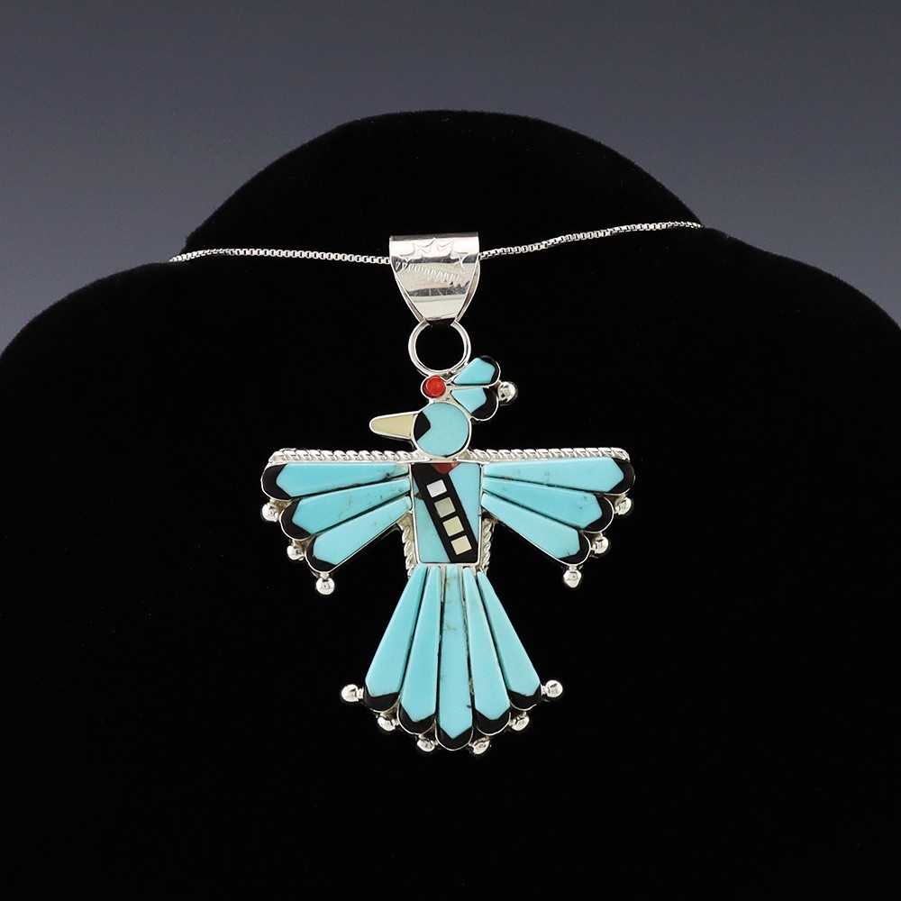 NATIVE AMERICAN ZUNI TURQUOISE THUNDERBIRD PENDANT BY MICHELLE PEINA