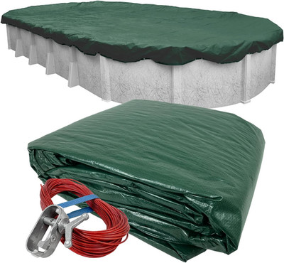 18 X 33 Ft Heavy Duty Green Winter Oval Pool Cover for above Ground Pools, 4 Ft