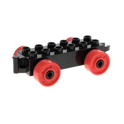 1x Lego Duplo Anhänger B-Ware abgenutzt 2x6 schwarz Reifen rot mit Steg 11248c02 - Bild 1 von 2