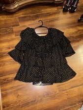 Show Me Your Mumu Chicka Chicka Women’s Dress S Black Gold Dots Chiffon Flirty