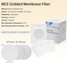 2000PCS MCE Membrane Filter Sterile,Black Gridded ,47 mm,0.45µm,Lab Disc Filter