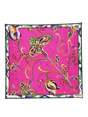 EMILIO PUCCI Silk Scarf Large Pink Floral Mushroom Print Made in Italy