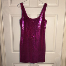Express Pink Sequin Bodycon 90s Cocktail NYE New Year Mini Dress Lined Stretch M
