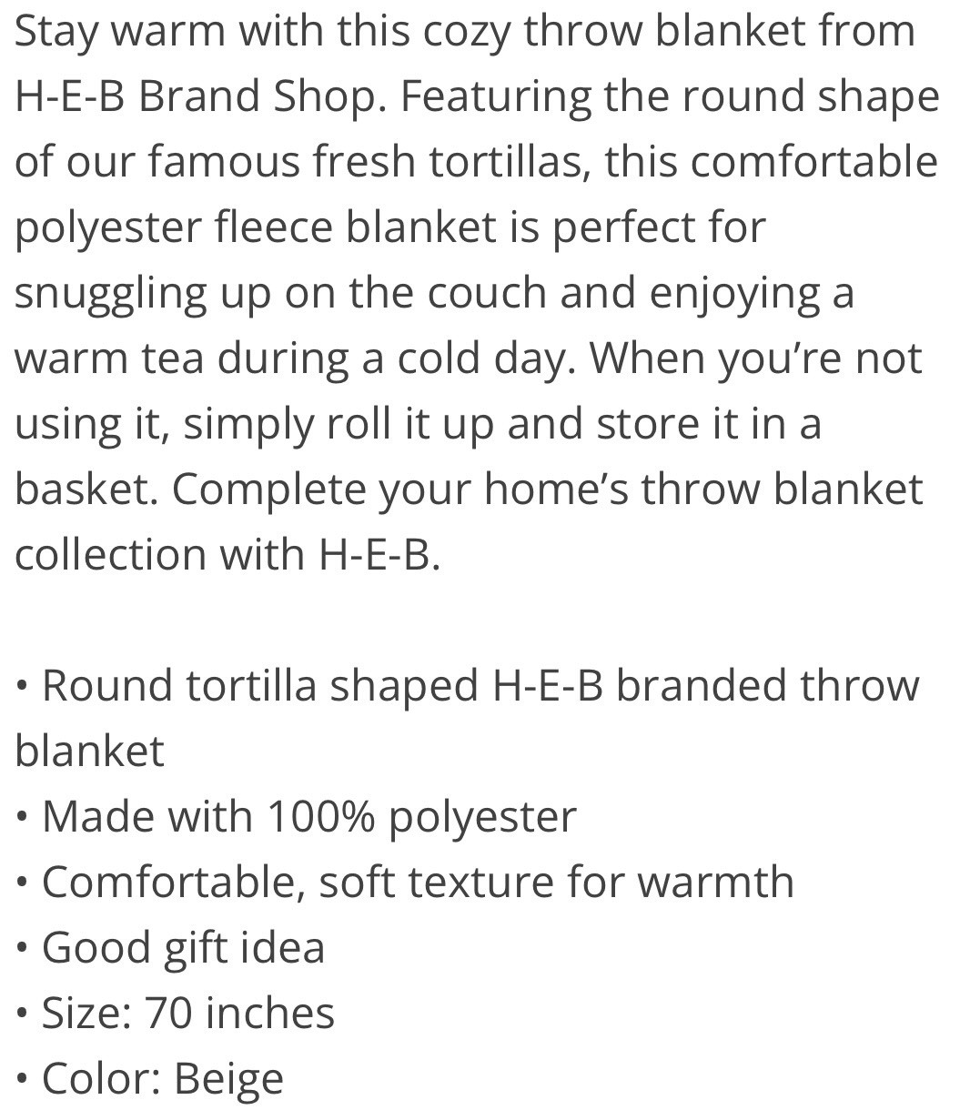 H-E-B TORTILLA THROW Flour Bakery BRAND SHOP 70" Wearable Blanket Concha Grocery