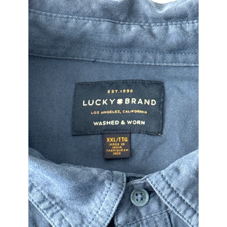 Camisa Lucky Brand lavada y usada para hombre talla XXL denim azul manga larga a presión  Foto 2 de 4