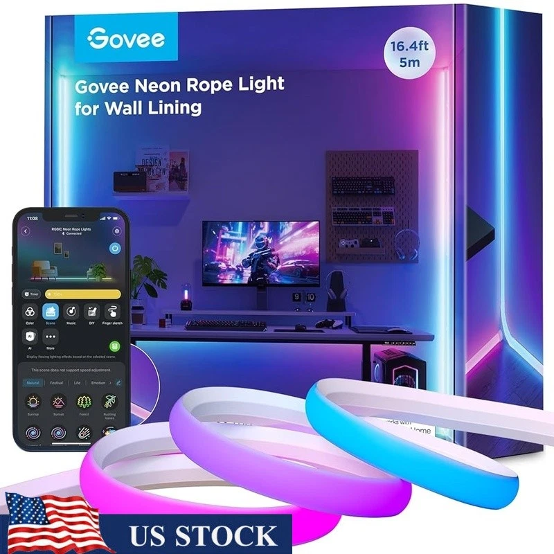 LED Neon Rope Lights Smart Voice Control Home Decor Flexible Lighting Effects US