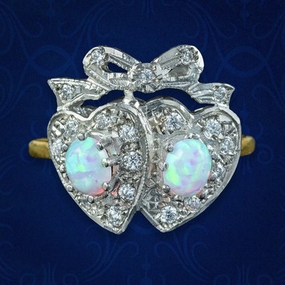 Edwardianischer Stil Opal verschlungen Herz Ring