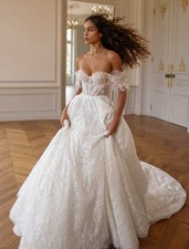 Lussuoso abito da sposa in pizzo glitterato abito da sposa 32-60 fiori floreali perle