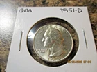 1951-D WASHINGTON SILVER QUARTER GEM   B