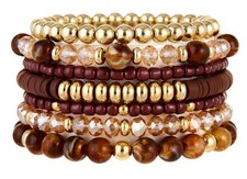 LOTSOF Boho Multilayer Beaded Bracelets Set for Women - Strench, Brown