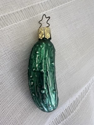 Vintage German Glass Cucumber Pickle Christmas Ornament Germany Blown Glass
