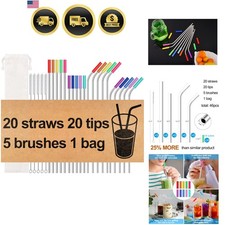 20 Pack Reusable Stainless Steel Metal Straws,10.5" & 8.5" Reusable Drinking ...