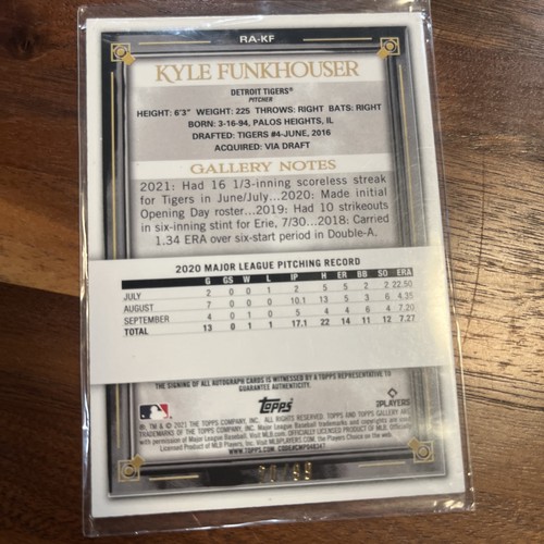 2021 Topps Gallery - Rookie Autographs Kyle Funkhouser Rookie Auto /99 - Picture 2 of 3