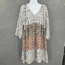 Umgee Babydoll Dress XL Tiered Patchwork Animal Floral Cottage Flowy Bohemian