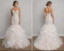 Allure Bridals Wedding Dress Size 10 Blush Ivory Beaded Mermaid NWT Retail $1685