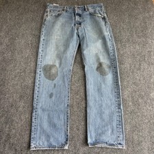 Levis 501 Mens Light Wash Straight Leg Button Fly Denim Jeans W34 L30 Distressed