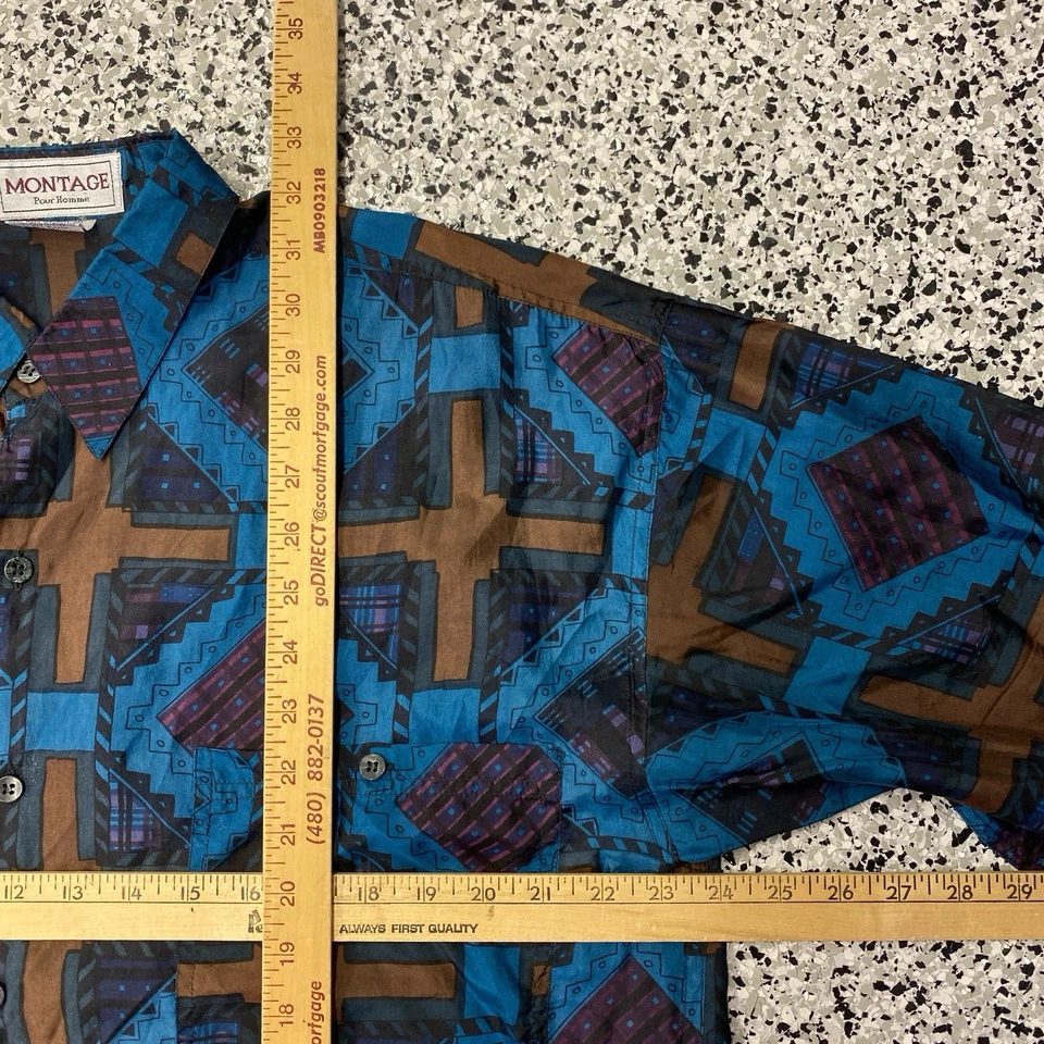 Montage Pour Homme Vintage 90s Silk Long Sleeve Button Up Shirt Men's Medium - Image 3 of 4