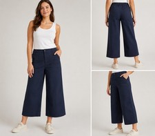Free Assembly Women XL 16-18 Navy Blue Wide Leg Crop Pants Stretch Cotton