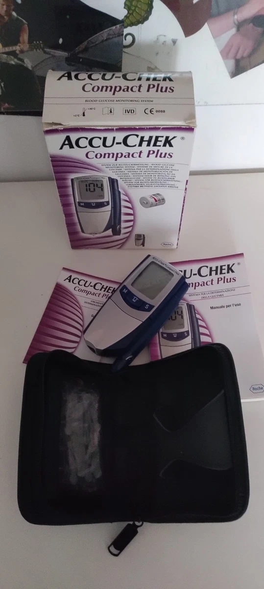 Accu-Chek Compact Plus Roche - Kit medidor de azúcar en la sangre con estuche y caja