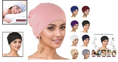 9-Piece Stretchy Chemo Hat Set, Pre-Tied Turban Beanies for Hair Loss 9 Pieces Solid Women Chemo Hat Stretchy Turban Beanie,Pre  main image 2