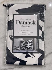 New Charter Club Damask Designs 100% Cotton Pillow Sham EURO Navy Blue White 26"