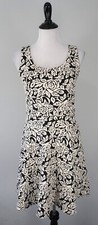 Ann Taylor Loft Black White Floral Sleeveless A-Line Spring Textured Dress Sz 0