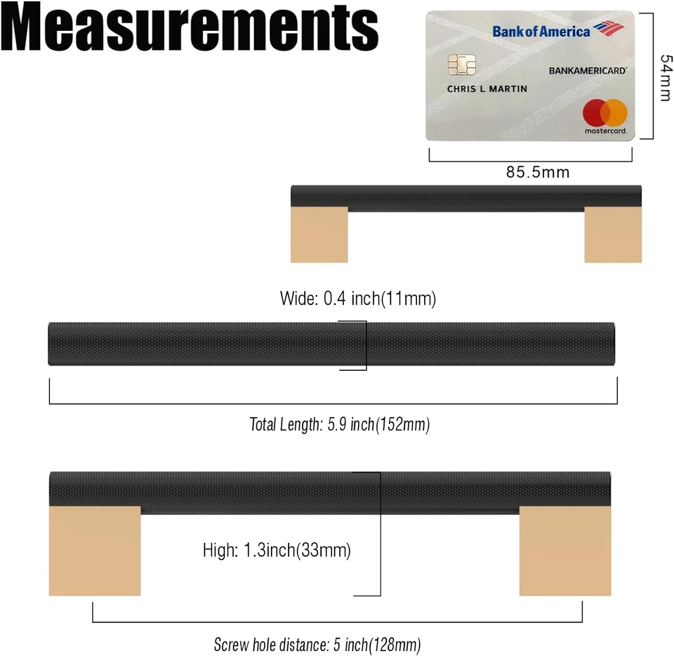 10 Pack 5" Black and Gold Pulls Knurled Kitchen Handles