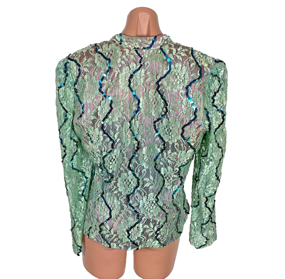 VTG GALLERIA Sequin Evening Blazer Jacket Lace Plus 15/16 Vintage Floral Beaded - Image 2 of 4