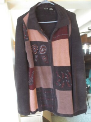 NORTHCREST Cozy Women's Sweater, Full Zip Front, Shades Of Brown. Gently used